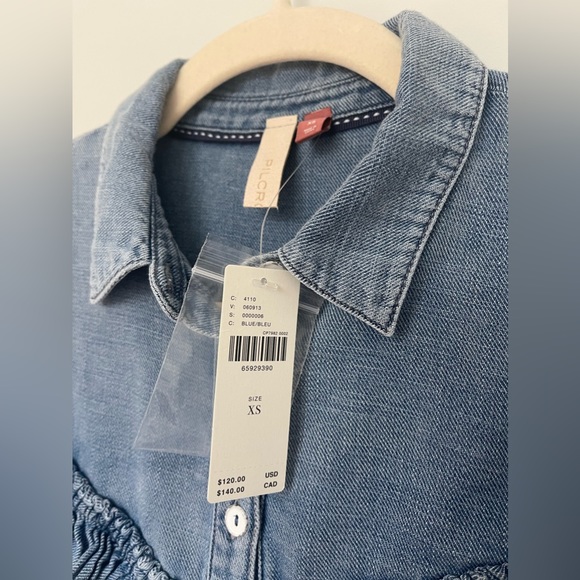 Anthropologie Pilcro Ruffle Button Up Chambray Shirt - Blue - Size XS - Cotton - Picture 2 of 9